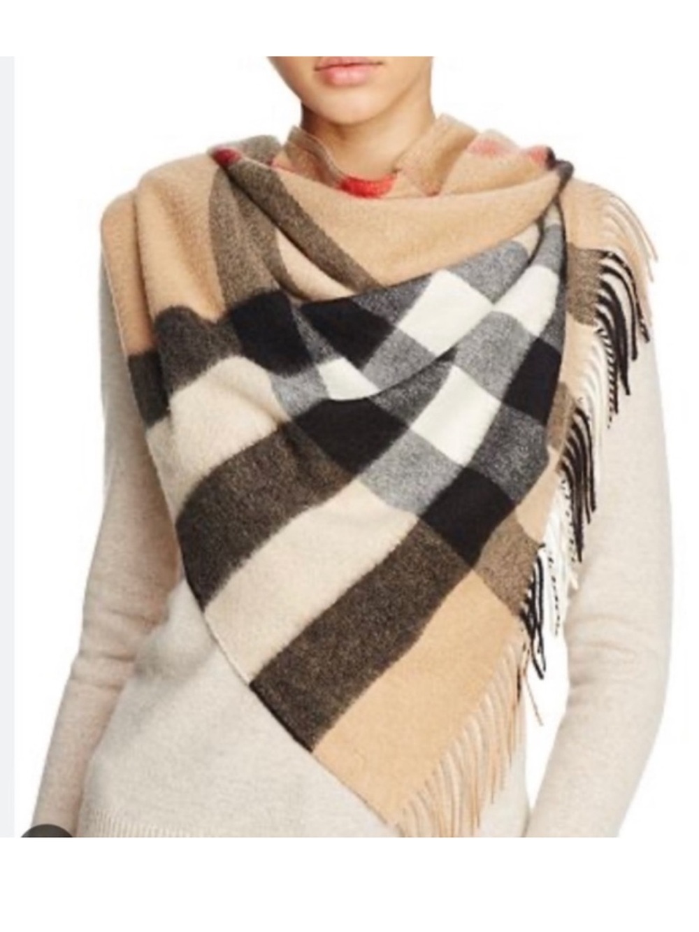 Burberry Check Cashmere Bandana Scarf triangle made in Scotland 100% Authentic